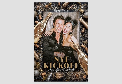 New Year's Eve Party Flyer Template for NYE Events with Luxury Champagne Bottle Service Theme