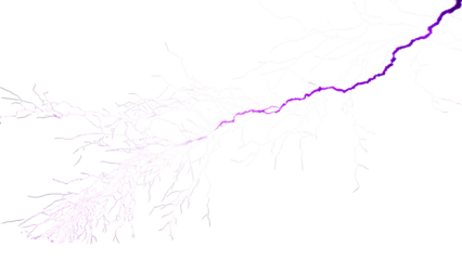 A purple lightning bolt isolated on transparent background strikes across the sky, showcasing natures raw power and electrical energy