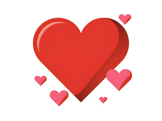 Large 3D glossy red heart icon surrounded by several smaller pink hearts symbolizing love, passion, and affection.