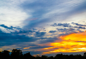 Sky sunset evening sunrise cloud weather dramatic landscape goldent and indigo color gradient pastel horizon, twilight yellow golden reflection morning nature environment energy ecosystem change