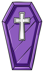 Obraz premium Cartoon Purple Coffin with White Cross Design for Halloween and Gothic Themes