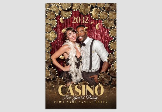 Casino Chips Flyer Template in Retro Black & Gold Art Deco Style