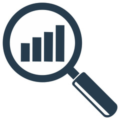 Magnifying glass over growing bar chart icon representing business growth analysis