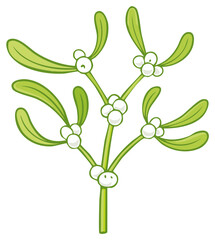 Mistletoe Sprig with Berries Festive Holiday Decoration Cartoon Style