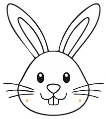 Black outline illustration of a cute bunny face, simple drawing of a rabbit head
