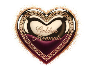 Luxurious 3D golden heart emblem featuring the text Golden Moments, ideal for Valentines Day or anniversary designs.