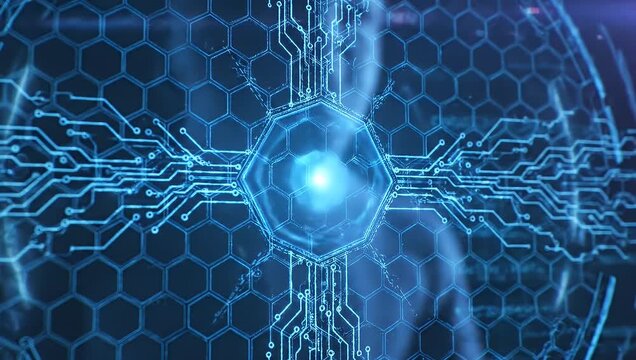 Digital Hexagon Pattern Animation with Glowing Effects in Futuristic Style