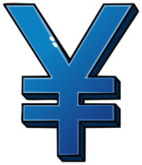 Obraz premium Stylized Blue Yen Symbol Illustrating Global Finance and Economic Trends with Bold Outlines