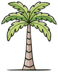 Cartoon Palm Tree With Green Fronds And Brown Trunk Isolated On White