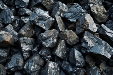 Photo of Big pile of natural black coals. Background texture for backdrops or mapping