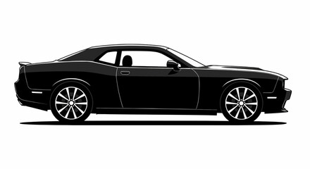 Obraz premium Side View Muscle Car Silhouette Vector Clean Monochrome