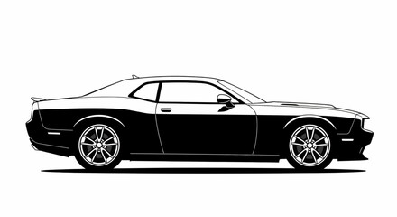 Fototapeta premium Side View Muscle Car Silhouette Vector Clean Monochrome