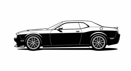 Fototapeta premium Side View Muscle Car Silhouette Vector Clean Monochrome