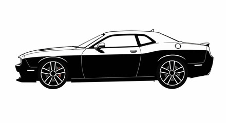 Fototapeta premium Side View Muscle Car Silhouette Vector Clean Monochrome
