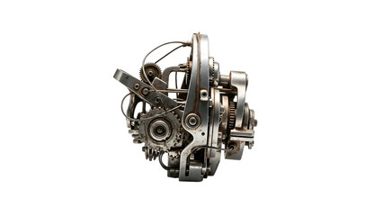 Mechanical contraption with gears, wires, and metal parts