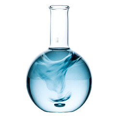 Transparent flask with swirling liquid isolated