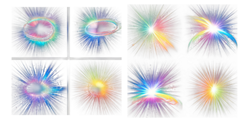Colorful Light Effects with Stardust and Radiant Starbursts, Isolated on Transparent, white background