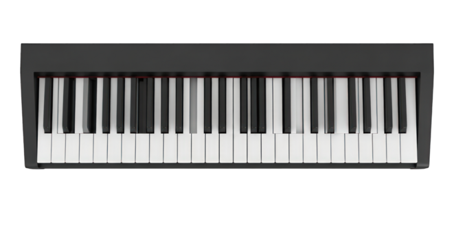Piano keyboard top view isolated on transparent background