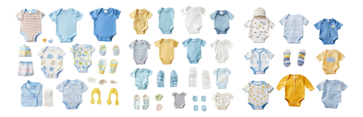 Colorful Baby Clothes Collection for Newborns and Infants Fashion, Isolated on Transparent, white background
