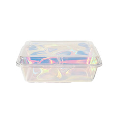 Transparent plastic food container with iridescent effect isolated