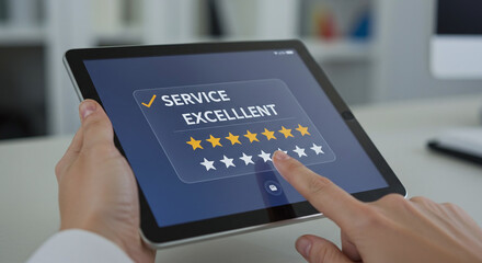 Excellent Service Rating with Five Stars on Tablet Display