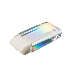 Transparent prism object with refracted light and geometric design