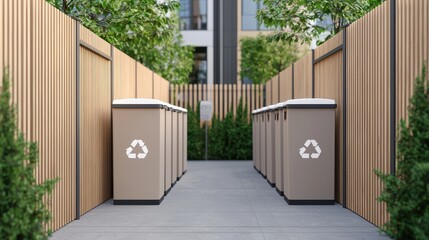 Modern Recycling Bins in Urban Green Alleyway Design