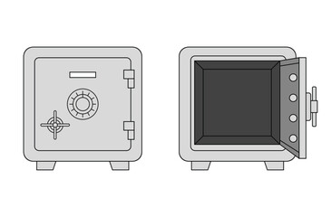 Safe Box Vector Illustration – Closed and Open Steel Security Safe with Combination Lock, Banking and Money Protection Concept