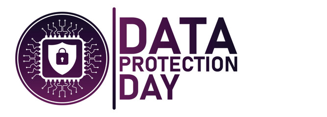 Obraz premium Data Protection Day Emblem – Shield Padlock Circuit Design for Digital Security Awareness