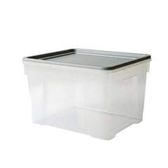 Transparent storage container with lid isolated perspective view