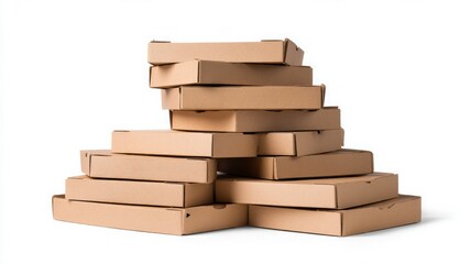 Stack of pizza boxes on white background. AI image