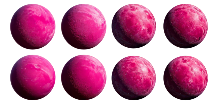 Vibrant Pink Spheres with Texture for Artistic and Creative Use, Isolated on Transparent, white background