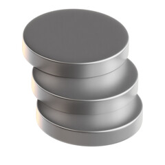 Stacked Metallic Discs in Silver with Transparent Background Illustration