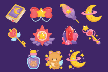 Cute Fantasy Magic Wonderland Cartoon Vector Elements