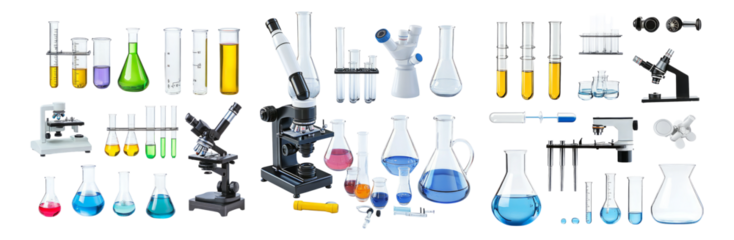 Laboratory Equipment and Instruments for Scientific Research and Experimentation, Isolated on Transparent, white background