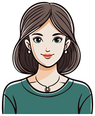 Illustration of a beautiful young woman with short brown hair and a gentle smile