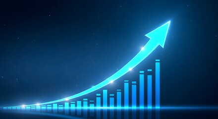 Stylized Illuminated Blue Bar Graphs Growth Concept