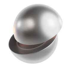 Reflective Silver Sphere Section Displaying Metallic Surfaces on Transparent Background Rendered with Smooth Shading for Product Visualization and Abstract Design