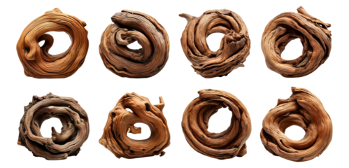 Unique Natural Wood Swirls for Artistic and Decorative Use, Isolated on Transparent, white background