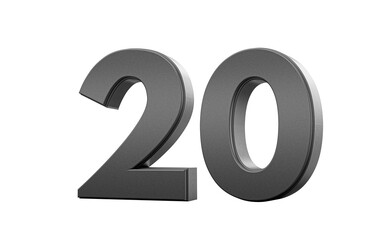 Sleek. metallic Black number 20 Twenty with a glossy surface. 3d illustration