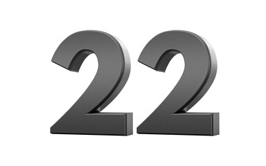 Sleek. metallic Black number 22 Twenty two with a glossy surface. 3d illustration