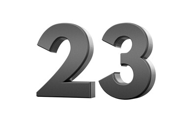 Sleek. metallic Black number 23 Twenty three with a glossy surface. 3d illustration