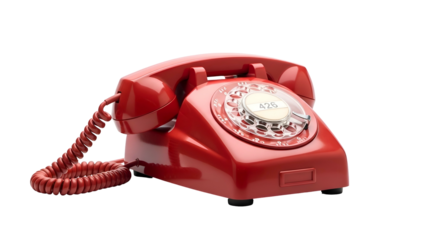 Retro red rotary telephone, glossy surface