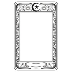 Detailed Tarot Card Frame Vector: Mystical Witchcraft Border with Star, Crescent, Sun, and Ornate Flourishes