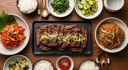 Korean Family Meal with LA Galbi and Japchae