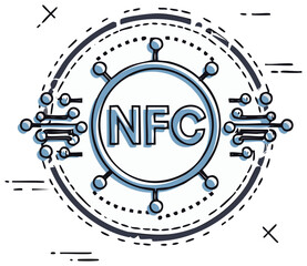 Abstract NFC Technology Concept Doodle Style Illustration Wireless Communication Symbol