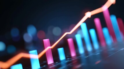 A futuristic startup growth dashboard glows with innovation metrics market expansion arrows shining in bold colors. The scene reflects energy creativity and forward momentum