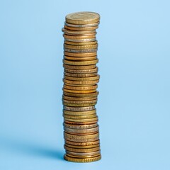 Stacked Coins with Smooth Texture on Light Blue Background