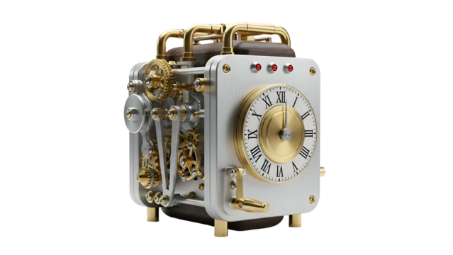 Steampunk clock with complex gears and brass accents