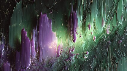 Vivid abstract dripping paint in purple and green neural network AI generated